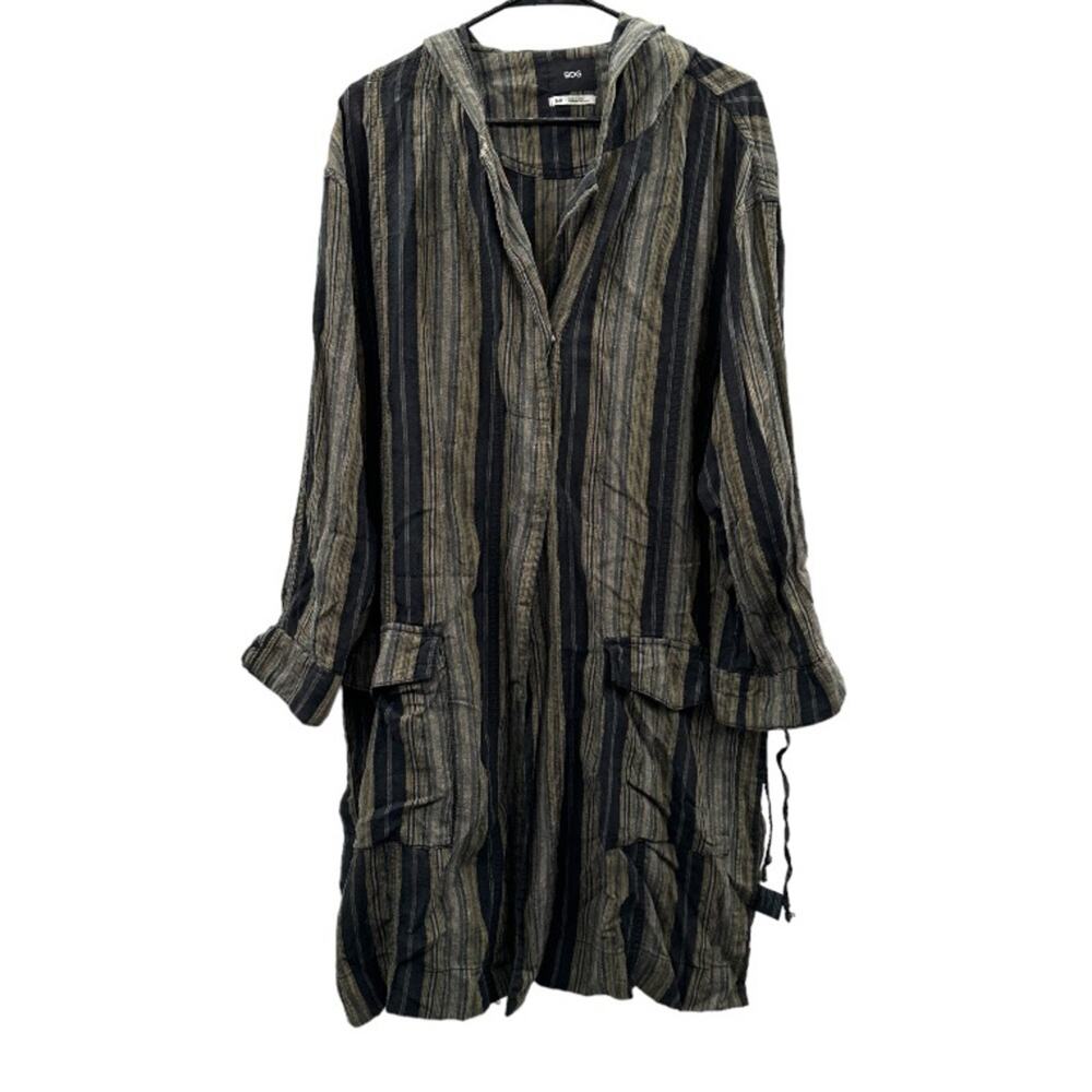 Urban Outfitters BDG Olive Green Black Stripe Oversized Lagenlook Hooded Jacket